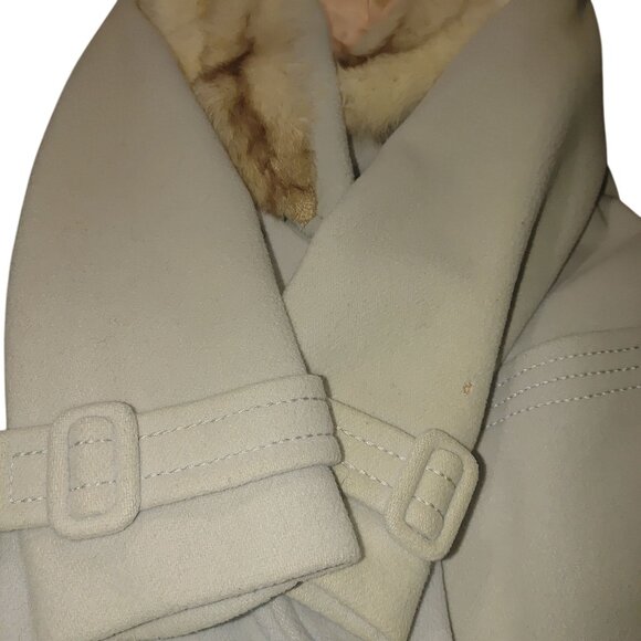 Real Fox Fur Collar Coat Belt Light Gray Wool Satin Lining Project or Parts - Picture 9 of 12